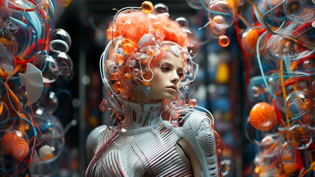 Photo une tête en plastique avec une tête robotique en fils colorés
