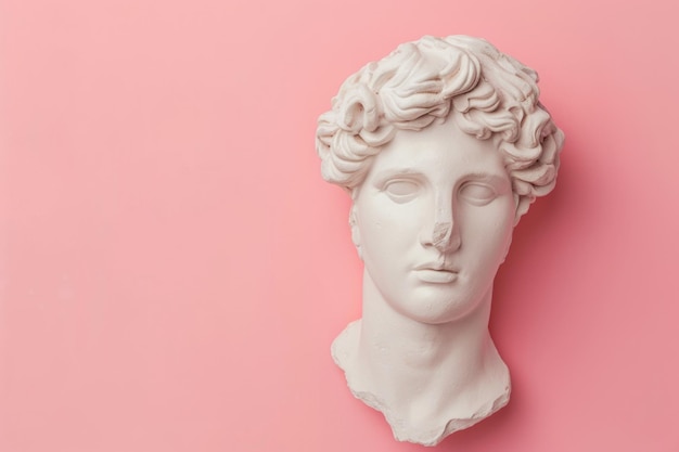 Tête en plâtre d'Apollon sur fond rose Art rétro