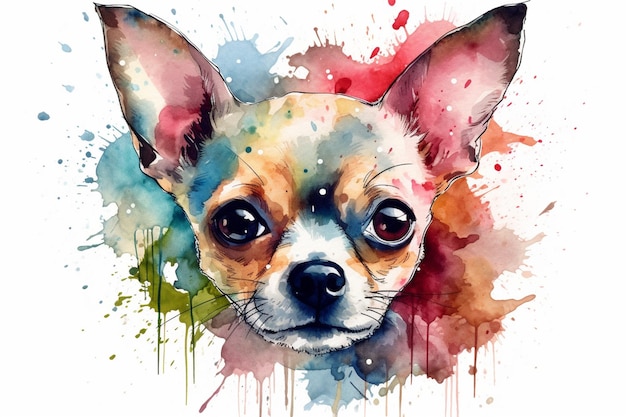 Tête de pomme chihuahua adorable illustration aquarelle de chien chiot avec des taches de couleur toutes les races de chiens
