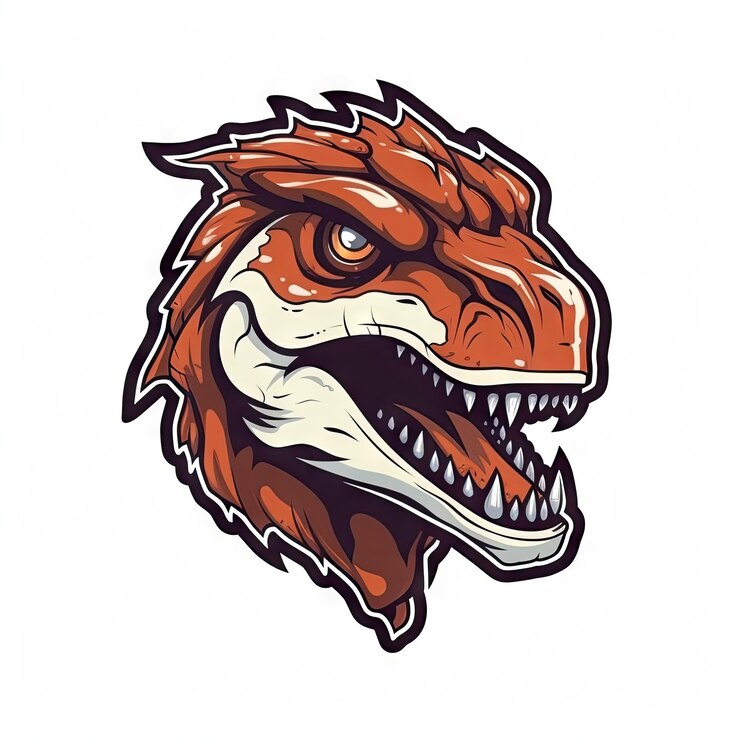 Photo tête de raptor de dessin animé féroce pour les équipes d'esports et les logos de jeu sur fond blanc
