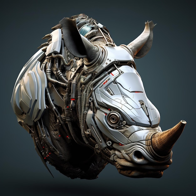 Une tête de rhinocéros qui est une machine futuriste du monde futur Animales sauvages Illustration IA générative