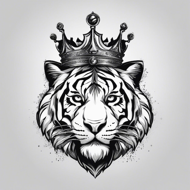 Une tête de tigre avec une couronne logo élégant et noble sceau d'autocollant noir et blanc