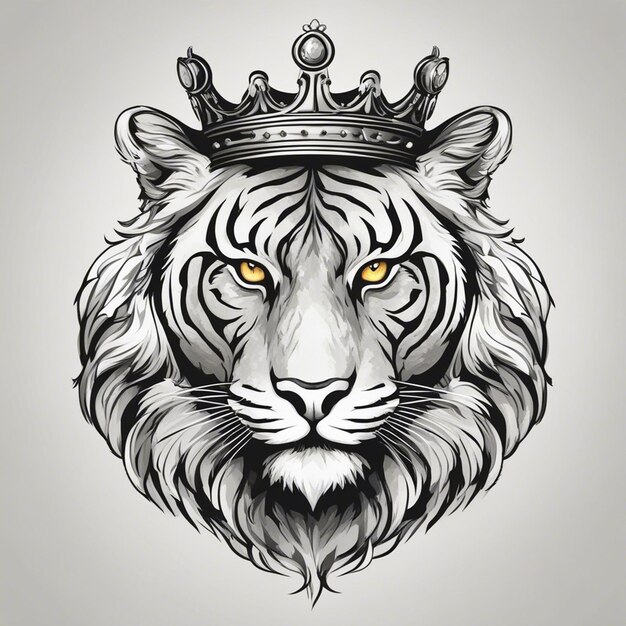 Une tête de tigre avec une couronne logo élégant et noble sceau d'autocollant noir et blanc