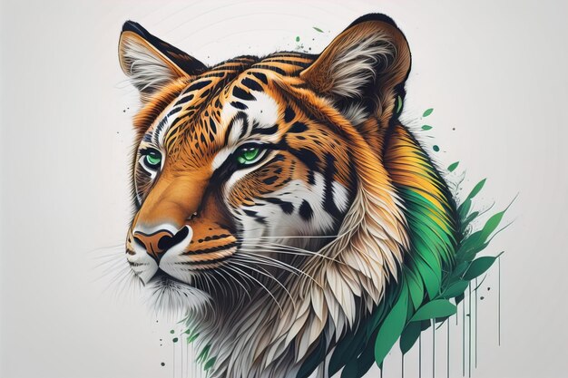 Tête de tigre avec un fond coloré ai génératif