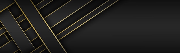 En-tête vectoriel à rayures superposées noires et dorées Bannière de matériau géométrique avec espace vide