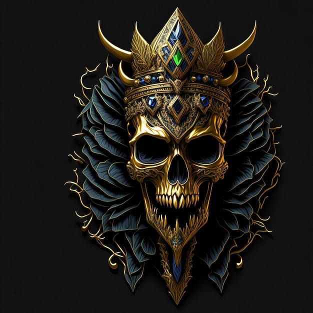 Têtes de crânes de rois à travers l'histoire, humains et djinns, décorées de bijoux, d'or et de diamants.