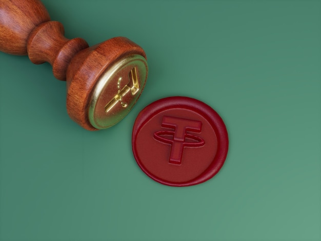 Tether Crypto Letter T Signature Royal Approved Official Wax Seal Illustration 3D