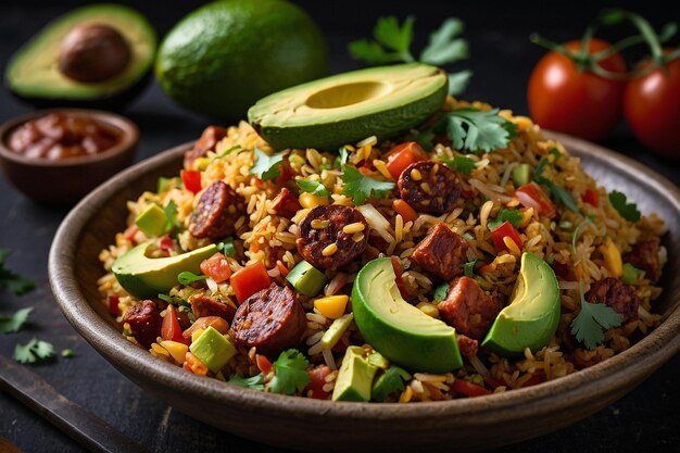 TexMex Chorizo riz frit avec de l'avocat