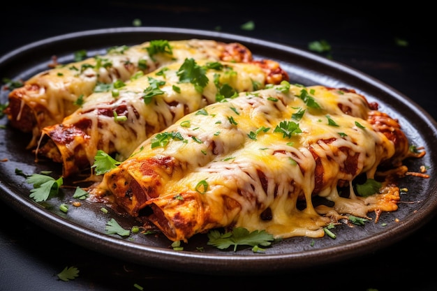 Texmex enchiladas tortillas de maïs avec fromage ou viande dans de la sauce au piment