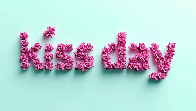 Photo texte 3d fait avec des roses roses pour le jour du baiser dans la semaine du jour de la saint-valentin isolé sur fond blanc