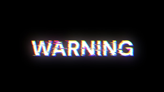 Photo texte d'avertissement de rendu 3d avec effets d'écran de problèmes technologiques