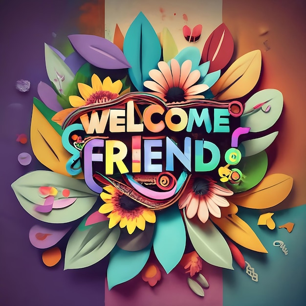Texte de bienvenue logo d'ami fleurs colorées