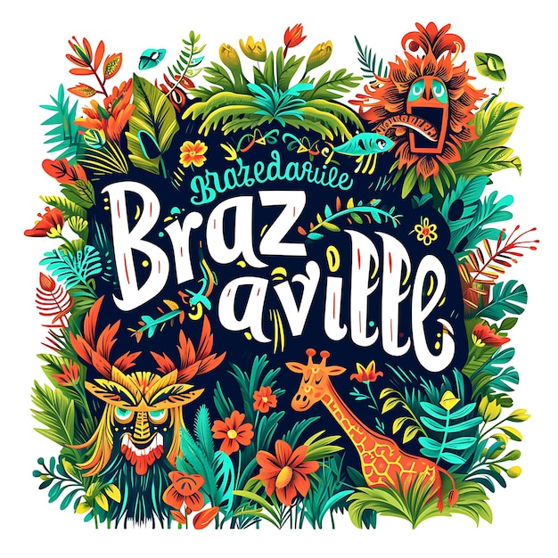 Photo texte de brazzaville avec un style de conception de typographie rétro audacieux dans la collection d'arts du paysage aquarelle