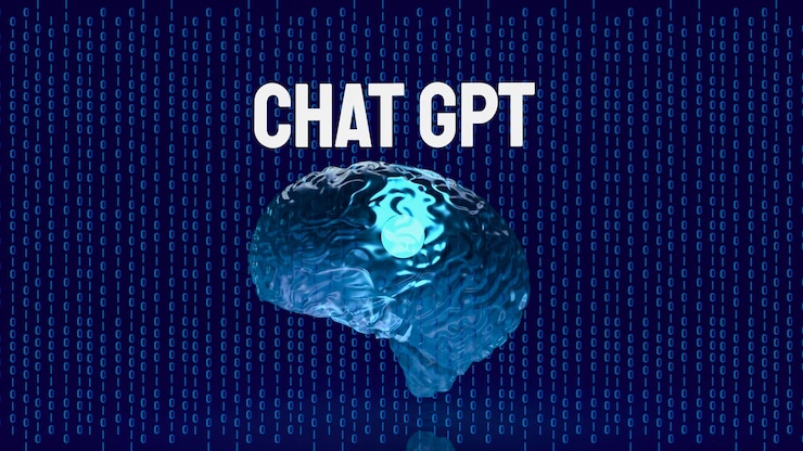 Photo le texte et le cerveau du chat gpt pour le rendu 3d du concept technologique