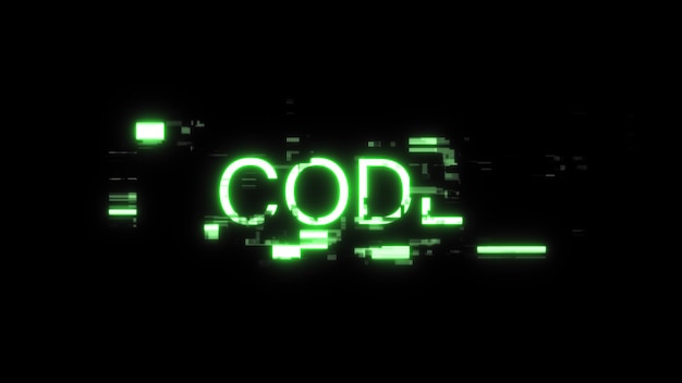 Texte de code de rendu 3D avec effets d'écran de problèmes technologiques