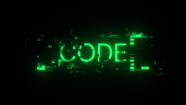 Texte de code de rendu 3D avec effets d'écran de problèmes technologiques