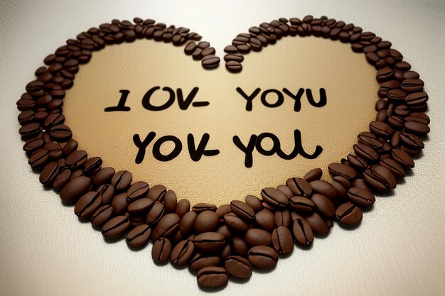 Texte de conception créative de la journée internationale du café composé de grains de café je t'aime fond