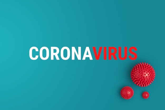 Texte "coronavirus" sur fond vert avec des boules