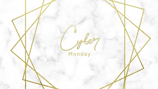 Texte Cyber Monday sur fond blanc de mode et de minimalisme avec des lignes géométriques dorées. Illustration 3d élégante et luxueuse pour le modèle d'entreprise et d'entreprise