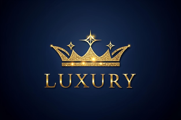 Texte doré de luxe élégant LUXURY avec icône de couronne sur fond sombre