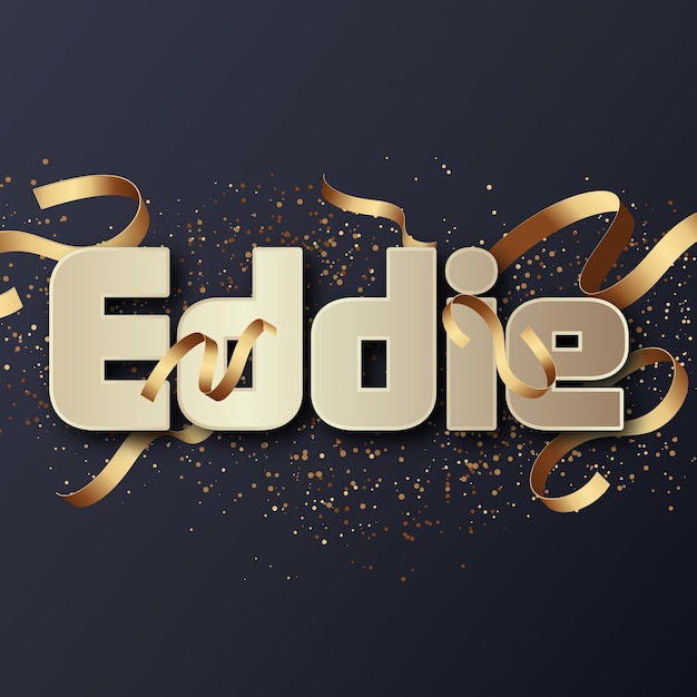 Texte du nom d'Eddie, confetti, effets du Nouvel An, texte en or.