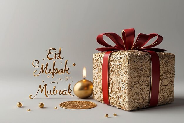 Le texte d'Eid Mubarak à côté des boîtes de cadeaux d'eid