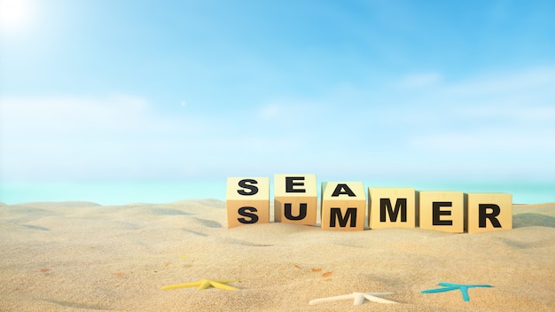 Photo texte d'été sur la plage avec mer