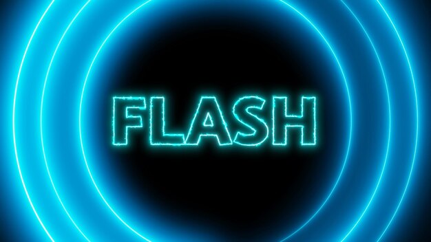 Texte flash avec un cercle lumineux au néon sur un fond noir