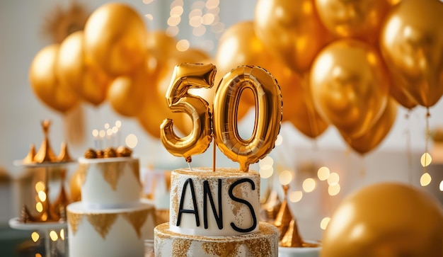 texte en français 50 ANS écrit sur un ballon doré