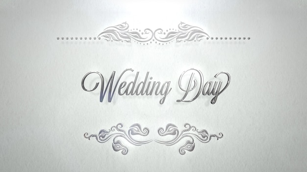 Photo texte en gros plan jour de mariage et cadre de luxe, fond de mariage. style d'illustration 3d pastel élégant et luxueux