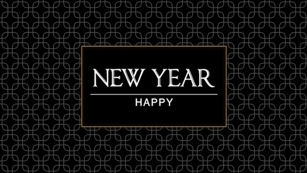 Texte Happy New Year sur fond noir de mode et de minimalisme avec motif doré. Illustration 3d élégante et luxueuse pour le modèle d'entreprise et d'entreprise