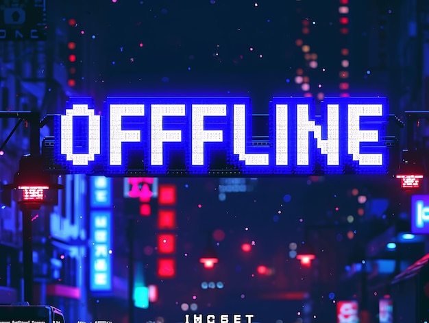 Texte hors ligne avec un effet clignotant et une police de pixels rétro Creative Decor Live Stream Arrière-plan