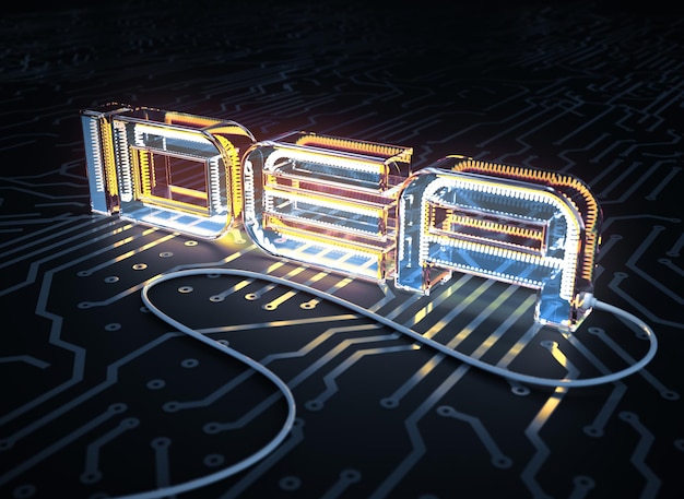 Texte IDEA fait comme une lampe électrique sur une carte de circuit imprimé