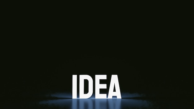 Le texte de l'idée brille dans le noir pour le rendu 3d du concept créatif
