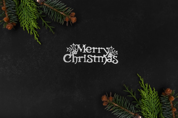 Texte joyeux Noël avec décoration, vue du dessus