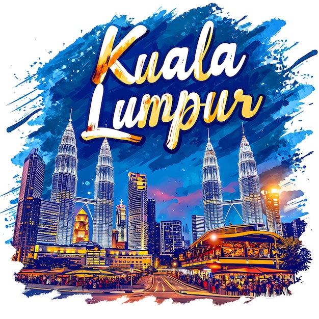 Texte de Kuala Lumpur avec typographie futuriste et métallique De Aquarelle Lanscape Arts Collection