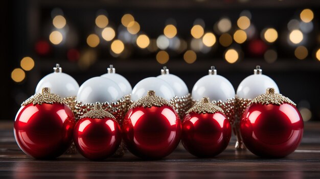 Photo texte de noël avec des boules rouges