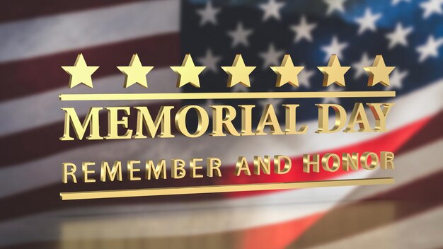 Photo le texte en or sur le drapeau des états-unis pour le concept du memorial day 3d