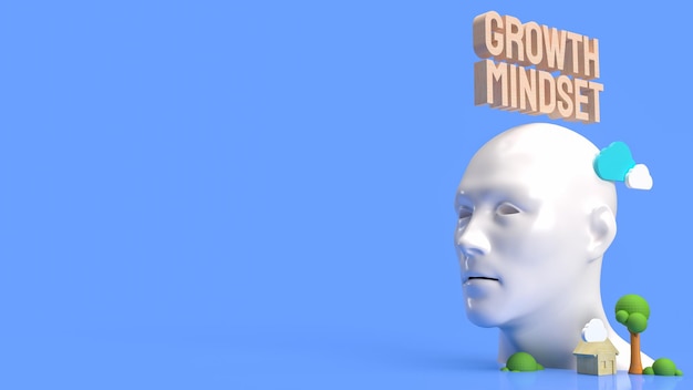 Le texte de la tête et du bois pour le rendu 3d du concept d'état d'esprit de croissance