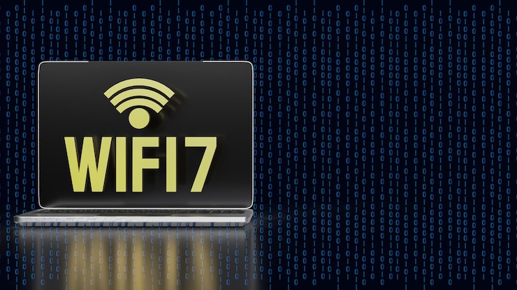 Photo le texte wi fi 7 pour le concept de technologie de rendu 3d