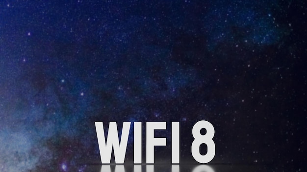 Le texte wi fi 8 sur fond spatial pour le concept de technologie de rendu 3D