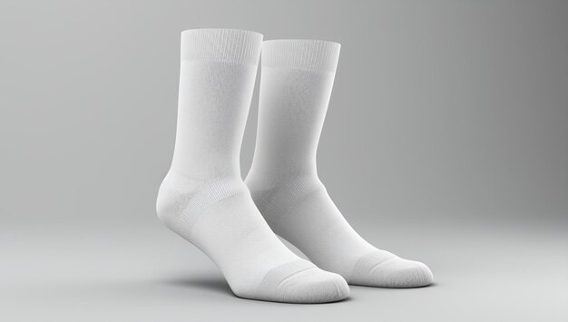 Photo textile isolé sport paire de pieds blancs couleur grise élastique porter chaussettes de mode chaussures de cheville vêtements de coton arrière-plan