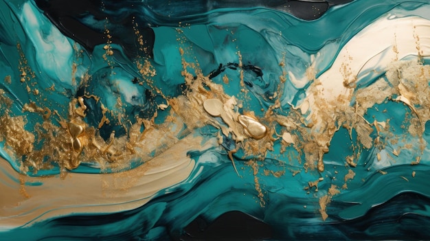 Une texture abstraite minimaliste de peinture turquoise et dorée AI générative