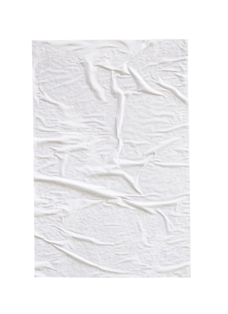 Photo texture d'affiche de papier froissé et froissé blanc blanc isolé sur blanc