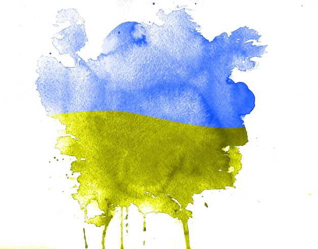 Photo texture aquarelle de taches de couleur du drapeau ukrainien