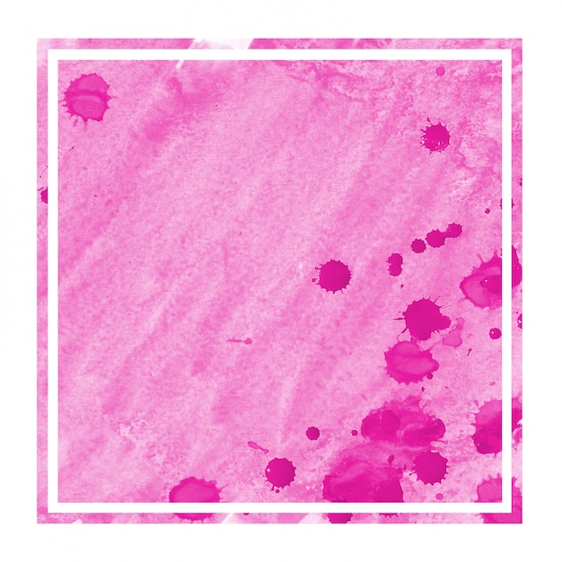 Texture d&#39;arrière-plan de cadre rectangulaire aquarelle dessiné main rose avec des taches