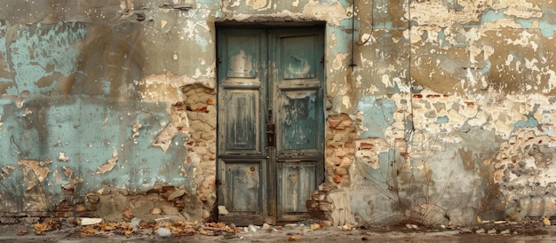 Texture d'un bâtiment endommagé avec des murs et une porte en détresse