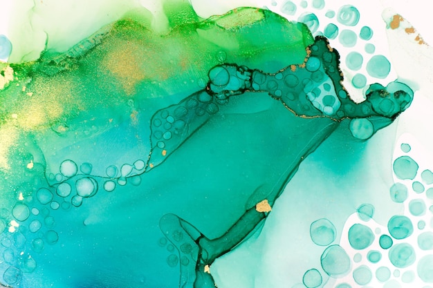 Photo texture bleue et verte aquarelle abstraite d'impression de mousse d'océan avec des paillettes d'or