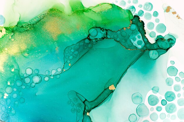 Texture Bleue Et Verte Aquarelle Abstraite D'impression De Mousse D'océan Avec Des Paillettes D'or
