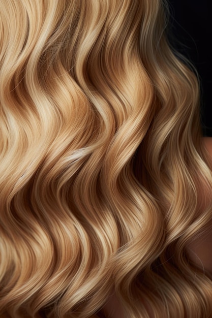 La texture des cheveux ondulés de la blonde en gros plan